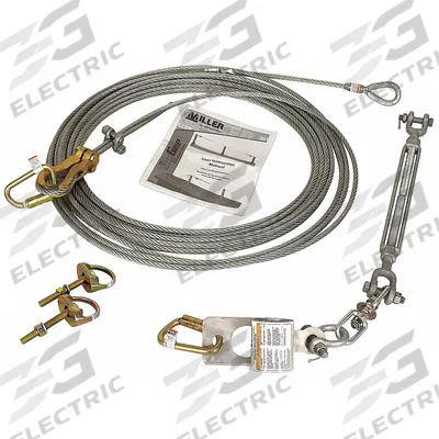 MILLER BY PIP Horizontal Lifeline Kit: 60 ft Lifeline Lg, Permanent, Vertical Structures - Permanent Horizontal Lifelines