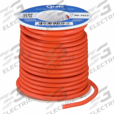 GROTE Primary Automotive Wire: GPT, 25 ft, 1 Conductor, 14 AWG, Orange - PVC-Insulated General Purpose Primary Wires
