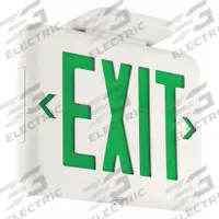 Exit Sign: Emergency Battery Backup, LED, White, Green, 1 or 2 Faces, Ceiling/End/Wall, 120/277 V AC (MPN EVEUGWE). Key specifications — Voltage: 120/277 V AC; Directional Indicators: Universal Field Selectable Chevrons; Text Color: Green; Brand: DUAL-LITE; Emergency Battery Backup: Yes; Housing Color: White; Lighting Technology: LED; Remote Capable: No.
