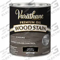 VARATHANE Wood Stain: Wood Stain, Interior, Oil, 1 qt Container Size, Wood, Satin, Gray Stone (MPN 381114). Key specifications — Brand: VARATHANE; Transparency: Semi-Transparent; Use Location: Interior; Sheen: Satin; Sub-Brand: Varathane; Color: Gray Stone.