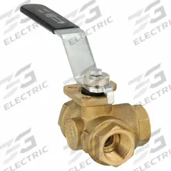 BONOMI Manual Three-Way Ball Valve: 1/2 in, Brass, L Flow, FNPT x FNPT x FNPT, Std Port Ball Port (MPN 365N-1/2"). Key specifications — Brand: BONOMI; Handle: Lever.