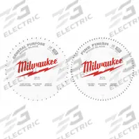 MILWAUKEE Circular Saw Blade: 12 in Blade Dia., 44 Teeth, 0.12 in Cut Wd, 1 in Arbor Size, 2 PK (MPN 48-40-1232). Key specifications — attr1116119: MILWAUKEE; attr1145631: Wood.