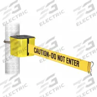 RETRACTA-BELT Warehouse Mount Retractable Belt Barrier: Hose Clamp Mounting Plate, 20 ft Belt Lg (MPN WH412YW20-CAU-HC). Key specifications — Message Color: Black; Frame Color: Yellow; Brand: RETRACTA-BELT; Belt Color: Yellow.