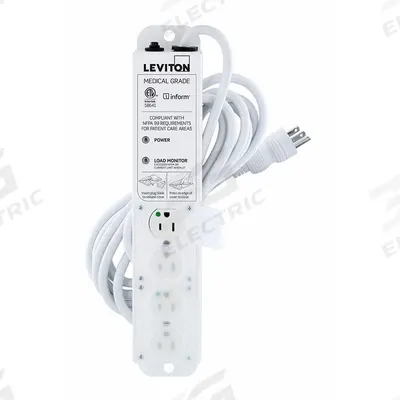 LEVITON Outlet Strip: 4 Outlets, 15 ft Cord Lg, 644 J Rated Energy, 15 A Current - Healthcare Power Strips