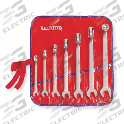 PROTO Combination Wrench Set: Alloy Steel, Satin, 7 Tools - SAE 12-Point Combination Wrench Sets