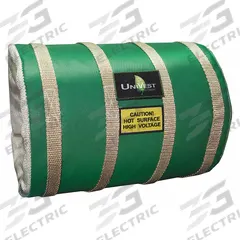 UNITHERM Insulated Pipe Jacket: For 44 in to 50 in Circumference, Ceramic Fiber, 16 in Cover Wd (MPN UVST 5616). Key specifications — Color: Green; Cover Type: Insulation Jacket; Fastening System: Buckled Strap; For Valve Type: Universal; Jacket Material: Teflon Coated Fiberglass Cloth; Brand: UNITHERM; For Fitting Type: Straight Pipe Sections.