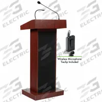OKLAHOMA SOUND Sound Lectern: Mahogany, Clip-On/Mounted, Laminate, 46 in Overall Ht, 12 in Shelf Wd (MPN 800X-MY/LWM-6). Key specifications — Color: Mahogany; Brand: OKLAHOMA SOUND; Includes Battery: No; Material: Laminate; Sound System Included: Amplifier; Includes Document Rail: Yes.