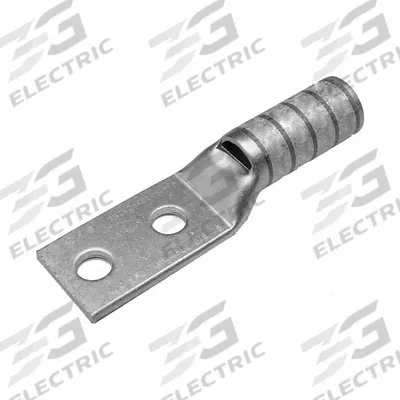 BURNDY Compression Lug: For 2/0 AWG, Stranded Wire, 3/8 in Stud Size, Long - Two-Hole Compression Lugs