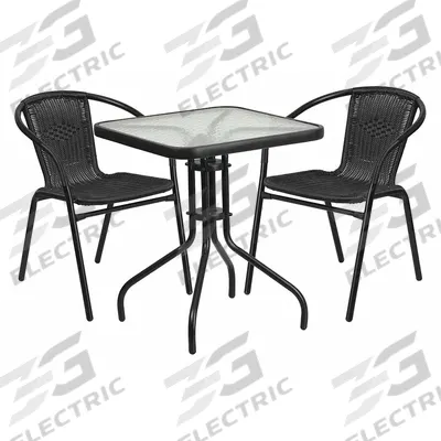 FLASH FURNITURE Square Patio Table Set: Clear, Rattan/Wicker Chair Back, 23 1/2 in Table Wd - Square Patio Table Sets