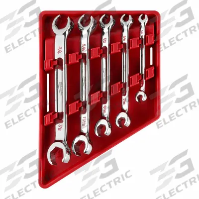 MILWAUKEE Flare Nut Wrench Set: Steel, Chrome, 5 Tools - SAE, Double End, Standard-Head, 6-Point Flare Nut Wrench Sets
