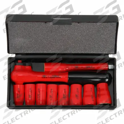 WIHA Socket Wrench Set: 3/8 in Drive Size, 10 Pieces - SAE Insulated Socket Sets with Drive Tools