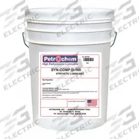PETROCHEM Compressor Oil: 5 gal, Pail, 30 SAE Grade, 100 ISO Viscosity Grade, 94 Viscosity Index (MPN SYN-COMP D-100-005). Key specifications — attr59744: 94; attr59746: 100; attr59736: No; attr59735: Pail; attr59738: Syncomp D-100; attr59749: 30.