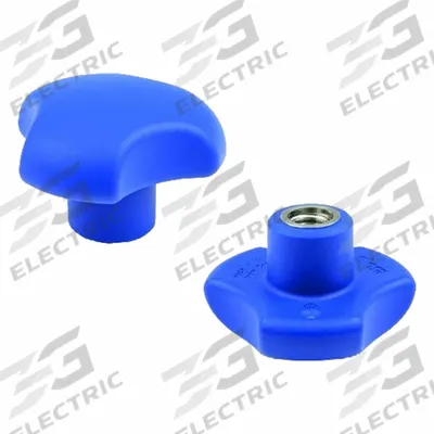 ELESA Hand Knob: 3 Point, M10 Thread, Blind Hole, RAL 5005 Blue, Plastic, SS Thread - Visually-Detectable 3-Arm Knobs with Threaded Hole