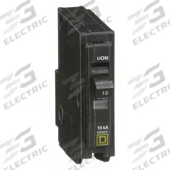 SQUARE D Miniature Circuit Breaker: 10 A, 120/240V AC, Single Phase, 10kA at 120/240V AC, 1 Poles (MPN QO110). Key specifications — Phase: Single; Amps: 10 A; AC Voltage Rating: 120/240V AC; Max. AIR Rating: 10kA at 120/240V AC; For Use With: QO Load Centers and NQ Panelboards; Brand: SQUARE D.