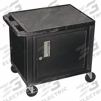 APPROVED VENDOR Audio-Visual Cart: 24 in L x 18 in W, 24 in L x 18 in W 24 1/2 in H, Plastic, Black (MPN WT26C2E). Key specifications — Handle Type: Flat; Brand: APPROVED VENDOR; Color: Black; Configuration: (1) Cabinet.