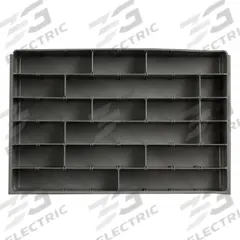 Compartment Drawer Insert: 18 in x 12 in x 3 in, 17 1/2 in x 1 7/8 in, 6 Compartments, 12 Dividers (MPN 124-95-ADLH-IND). Key specifications — Color: Gray; Compartment HxWxD: (6) 17-1/2 in x 1-7/8 in; Removable Dividers: Side to Side; Compatible Manufacturer Model Number: 123-95; Brand: DURHAM MFG.