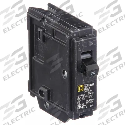 SQUARE D Miniature Circuit Breaker: 20 A, 120V AC, Single Phase, 10kA at 120V AC - HOM Series, Plug-In Square D Miniature Circuit Breakers