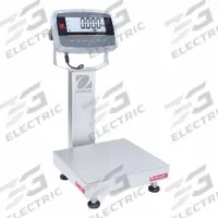 OHAUS Industrial Bench Scale: 12 in x 12 in, IP68/IP69K, Column-Mounted, Stainless Steel (MPN D61PW12WQR6). Key specifications — Connection Ports: Infrared Communication Kit; Readability: 0.001 lb/0.5 g; Brand: OHAUS; Weighing Surface Material: Stainless Steel.