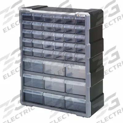 QUANTUM STORAGE SYSTEMS Drawer Bin Cabinet: 15 in x 6 1/4 in x 18 3/4 in, 39 Drawers - Plastic Small Parts Drawer Cabinets