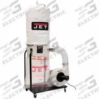 JET Wood Dust Collector: Single-Stage, 115/230V AC, 1,100 cfm (MPN 708658K). Key specifications — attr952404: JET; attr1018713: 98% of 5 micron particles; 92% of 3 micron; 74% of 1 micron; attr979886: Bag; attr979899: 80 dBA.