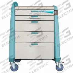 CAPSA HEALTHCARE Anesthesia Cart: Polymer, (1) Swivel with Brake/(3) Swivel, Green, 5 Drawers (MPN AM-AN-INT-KEY-GR). Key specifications — Material: Polymer; Brand: CAPSA HEALTHCARE; Caster/Wheel Configuration: (1) Swivel with Brake; Cabinet Color: Green.