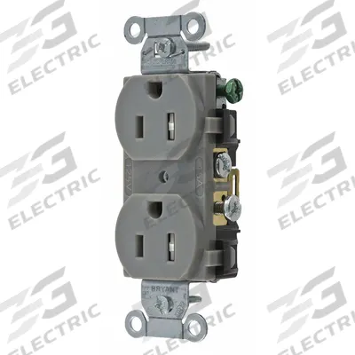 BRYANT Receptacle: Duplex, 5-15, Gray, 125V AC, 15 A, 2 Pole / 3 Wire (MPN CBRS15GRYTR) - General Purpose Receptacles