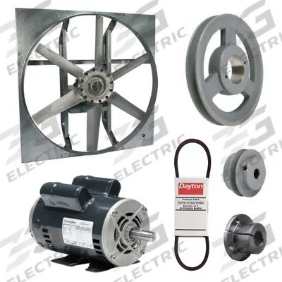 Dayton Exhaust Fan with Drive Package: Belt Drive, 30 in Blade, 2 hp, 14,990 cfm - Belt-Drive Panel Exhaust Fans with Drive Package