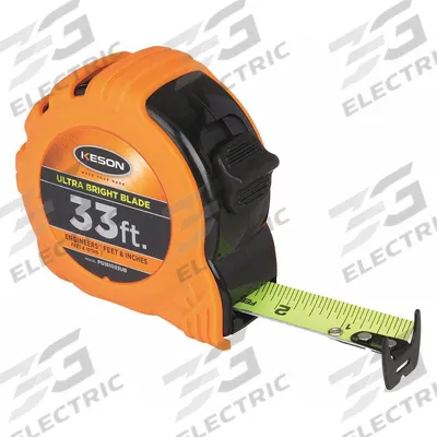KESON Tape Measure: Nonmagnetic Double Hook Tip, 33 ft, Plastic with Rubberized Grip - Engineers-Scale Tape Measures