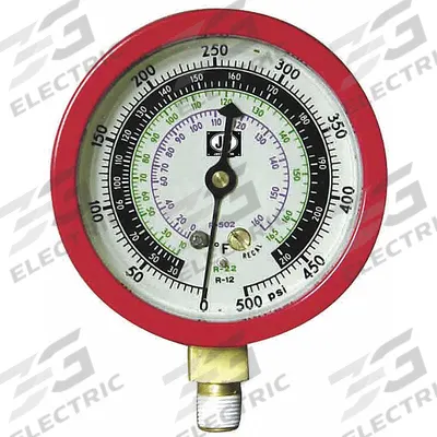 JB INDUSTRIES High Side Gauge: High Side Gauge, 0 psi to 500 psi, Liquid Filled, 3 1/8 in Dia - Analog High Side Pressure Gauges