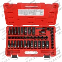 MILWAUKEE Impact Socket Set: 3/8 in Drive Size, Small Set (0-50 pieces) Set Size, 43 Pieces (MPN 49-66-7009). Key specifications — attr1204251: MILWAUKEE; attr1215453: 3/8 in; attr1215454: 8 mm to 19 mm; attr1224229: Friction.