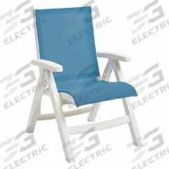 GROSFILLEX Folding Chair: Sky Blue, White, Matte, 18 1/2 in Seat Ht, 25 in Seat Wd, 29 in Seat Dp (MPN UT096004). Key specifications — Finish: Matte; Frame Color: White; Frame Material: Resin; Seat Color: Sky Blue; Seat Material: Fabric.