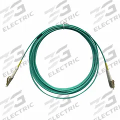 MONOPRICE Fiber Optic Patch Cord: Multi-Mode, 30 m Lg, LC End 1, LC End 2, Aqua, PVC, 2 Fiber Count (MPN 41703). Key specifications — Fire Rating: Riser; Jacket Material: PVC; Number of Fibers: Duplex; Brand: MONOPRICE; _Fiber Optic Cable Style: 50/125µ OM4.