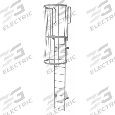 TRI-ARC Fixed Ladder with Safety Cage: 14 ft Overall Ht, 18 in Overall Wd, Steel - Safety Cage Walk Through Fixed Ladders