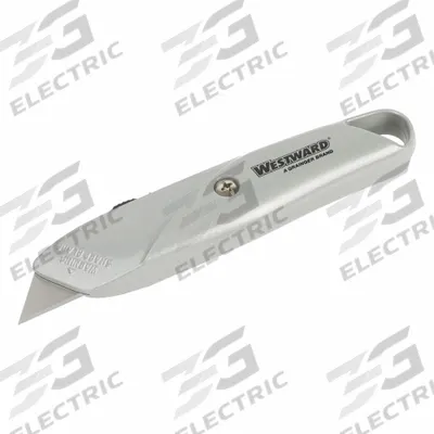 WESTWARD Safety Knife: 6 in Overall Lg, Steel Std Tip, Plain, Metal, Silver - Retracting Utility Knives