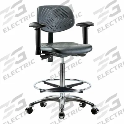 APPROVED VENDOR Ergonomic Chair: Polyurethane, Arms Included, Ht Range 24 1/2 in to 34 3/4 in - Polyurethane Lab Chairs