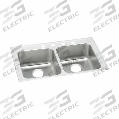 JUST MANUFACTURING Bowl Drop-In Sink: 37 in Overall Lg, 22 in Overall Wd, 6 1/2 in Bowl Dp - Two-Bowl Counter-Mounted Kitchen & Bar Sinks without Faucets
