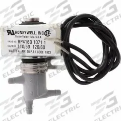Solenoid Air Valve: Open Frame, 110/120V AC, 50/60 Hz, 30 psi Op Max., Die Cast Aluminum Body (MPN RP419B1071). Key specifications — Brand: HONEYWELL; Body Material: Die Cast Aluminum.