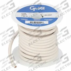GROTE Primary Automotive Wire: GPT, 25 ft, 1 Conductor, 8 AWG, White, 60 V Volt (MPN 89-4007). Key specifications — Brand: GROTE.