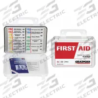 FIRST AID ONLY First Aid Kit and Housing: 102 Components, ANSI/ISEA Z308.1-2015, Type III, Class A (MPN 54569). Key specifications — ANSI Standard Met: ANSI/ISEA Z308.1-2015; Adhesive Bandages Included: (32) Bandages; Oral and Inhalant Medicinals Included: No Oral/Inhalant Medicinals; Topical Medicinals Included: (12) Burn Creams; Wound Dressings Included: Triangular Bandage; Unitized: Unitized.