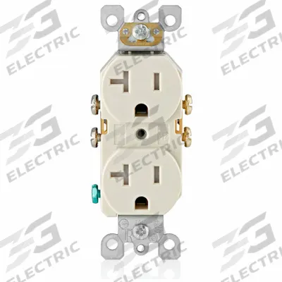 LEVITON Receptacle: Duplex, 5-20, Light Almond, 125V AC, 20 A, 2 Pole / 3 Wire (MPN T5820-T) - General Purpose Receptacles