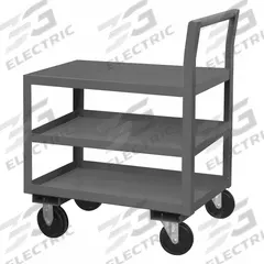 APPROVED VENDOR Utility Cart: 1,400 lb, 43 in L x 26 in W x 40 in H Overall Dim, 3 Shelves, Raised (MPN LDO-243639-3-5PO-95). Key specifications — Caster/Wheel Configuration: (2) Rigid; Brand: APPROVED VENDOR; Caster Wheel/Tread Material: Polyolefin.