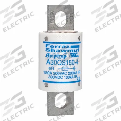 MERSEN Fuses: A30QS Series, 150 A, 300 V AC, 300 V DC DC Volt Rating - Very-Fast-Acting Bolt-On Square Fuses