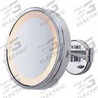 SEE ALL Makeup Mirror: Round, Glass, 10 in Overall Ht, 11 in Overall Wd, 4 in Overall Dp, Wall, 5X (MPN HLCSA1095). Key specifications — Brand: SEE ALL INDUSTRIES; Frame Material: Metal; Frame Finish: Chrome; Frame Color: Silver; Lighting Location: Front; Mirror Edge Style: Polished Edge; Lighted: Yes.