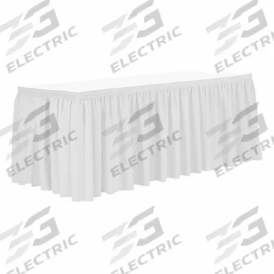 R&R TEXTILE Table Skirt: White, 17 1/2 ft Overall Lg, Poly, Shirred, Hook-and-Loop - Table Skirts