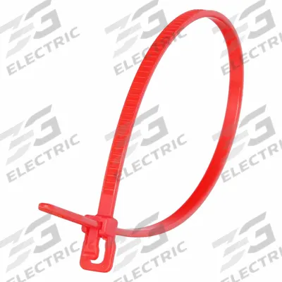 RETYZ Releasable Cable Tie: Red, 6 in Lg, Max. 1 1/2 in Bundle Dia., 18 lb Rated - Plenum Push-Release Cable Ties
