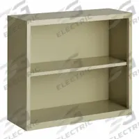 HIRSH Bookcase: Putty, Steel, 30 in Overall Ht, 34 1/2 in Overall Wd, 13 in Overall Dp, 2 Shelves (MPN 21986). Key specifications — Material: Steel; Brand: HIRSH; Color: Putty.