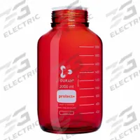 DURAN Narrow Mouth Round Glass Bottles - Safety Coated: 2 L, 80 mm, Amber, 6 Bottles (MPN 218666383). Key specifications — Brand: DURAN; Graduated: Yes; Pre-Cleaned: None; Body Color: Amber; Screw Closure Size: 80 mm.