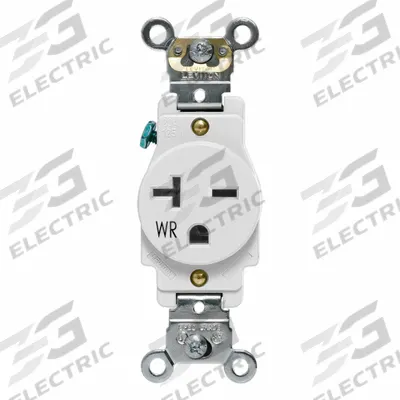 LEVITON Plugs and Receptacles: Single, 6-20, White, 250V AC, 20 A, 2 Pole / 3 Wire (MPN W5461-W) - General Purpose Receptacles