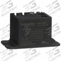 SCHNEIDER Power Relay: Surface (Top Flange) Mounted, 30 A Current Rating, 120V AC, SPDT (MPN 9AS7A120). Key specifications — Brand: SCHNEIDER; Base Type: Square; Mounting Style: Panel Flange; Electrical Connection: Faston Terminal; Manufacturer Part Number: 9AS7A120; Operating Current: 98 A at 120V AC-8a (NO Locked Rotor); Series: 9A Power Series.