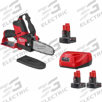 MILWAUKEE Pruning Saw Kit and Batteries: 6 in Bar Lg, Rear Handle, Auto Chain Oiler - Battery-Powered Chainsaws